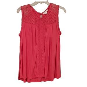 EUC JohnPaulRichard Bright Pink Blouse w/Lace Yoke, M